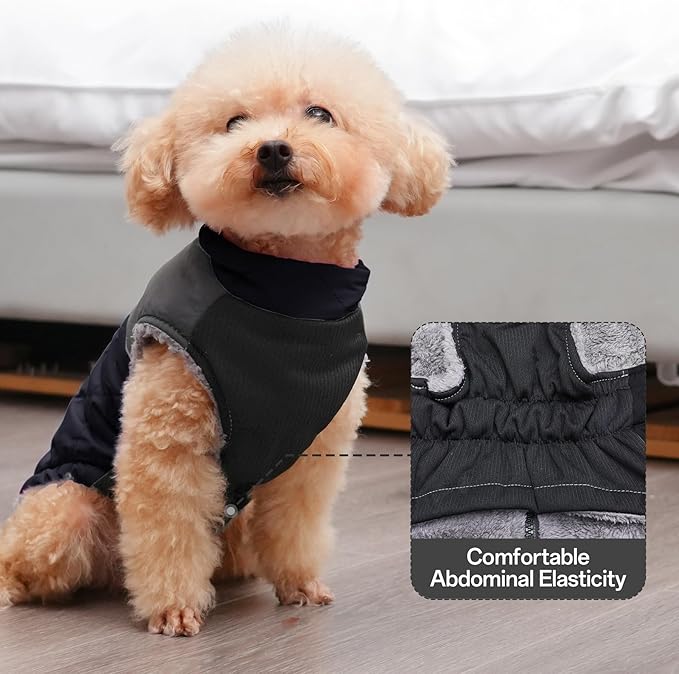Warm Fleece Dog Coats for Small Dogs,D-Rings Waterproof Puppy Jacket for Cold Winter,Black XS