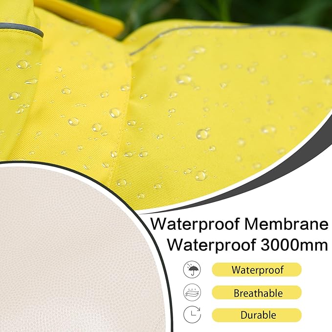 Waterproof Dog Raincoat, Adjustable Lightweight Dog Rain Jacket with Reflective Strip Leash Hole for Small Medium Large Dogs (Yellow, Medium(13-22lb))