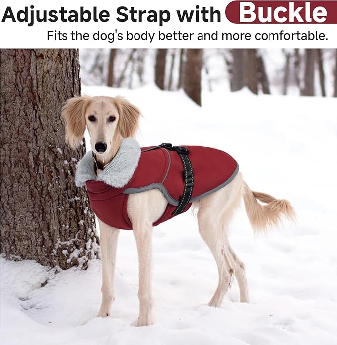 Lelepet Warm Dog Winter Coat Reflective Dog Jacket Fleece Vest Waterproof Windproof Cold Weather Coats with Adjustable Buckle Plush Turtleneck Pet Snowsuit for Small Medium Large Dogs,Pug,Beagle,L
