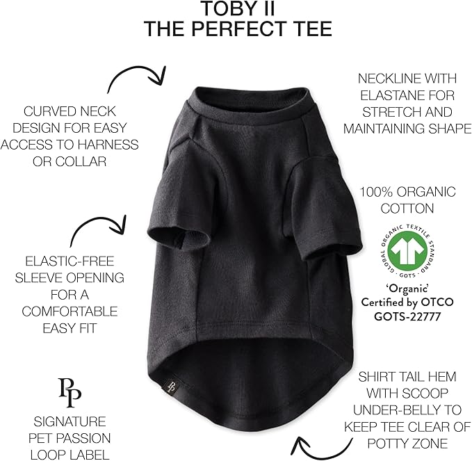 Toby II - The Perfect Tee, 3 Pack Short Sleeve Pet T-Shirt 100% Organic Cotton Tees Clothes for Small, Medium, Large Dogs, Gray Ombre, Large