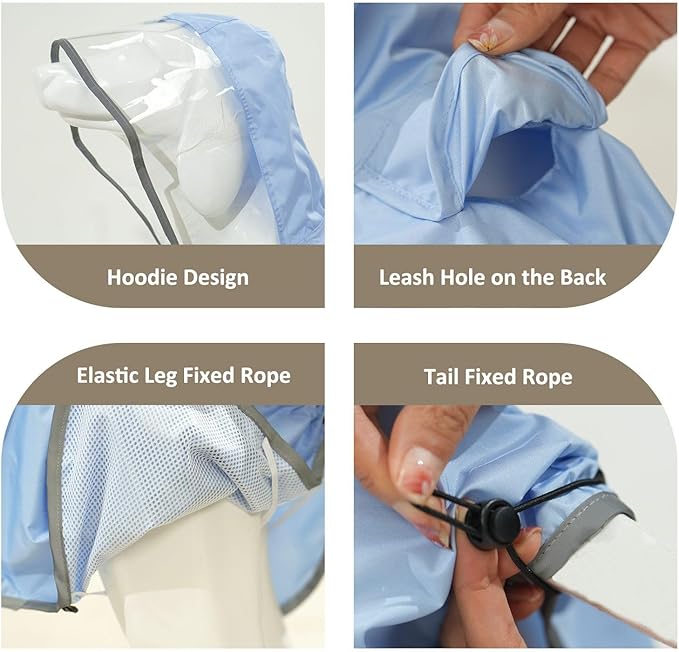 MAMORE Dog Raincoat Waterproof, Lightweight Adjustable Dog Rain Coat Hooded Poncho with Reflective Strip for Large Medium Small Dogs (Light Blue, XX-Large)