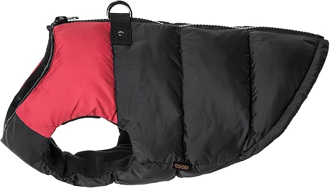 Gooby Padded Vest Dog Jacket - Red, Large - Warm Zip Up Vest Fleece Jacket with Dual D Ring Leash Water Resistant for Small to Medium Dogs