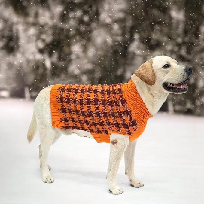 PUPTECK Dog Sweaters for Large Medium Small Dogs - Fall Classic Plaid Style Puppy Holiday Winter Coat Clothes Warm