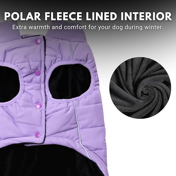 Spark Paws Dog Winter Jacket, Water-Resistant Coat, Warm Reflective Windproof Fleece-Interior, for Medium and Large Dogs - Lilac - M