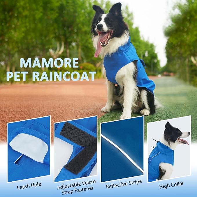 Waterproof Dog Raincoat, Adjustable Lightweight Dog Rain Jacket with Reflective Strip Leash Hole for Small Medium Large Dogs (Blue, X-Small(4-9lb))