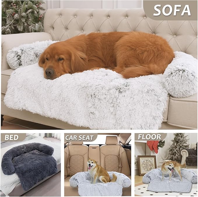 Calming Dogs/Cats Bed Mats, Dog Pad Washable Removable Couch Cover, Plush Long Fur Mat for Pets, Waterproof Lining, Perfect for Small, Medium and Large Dogs and Cats (Gradient Brown, 41"x37")