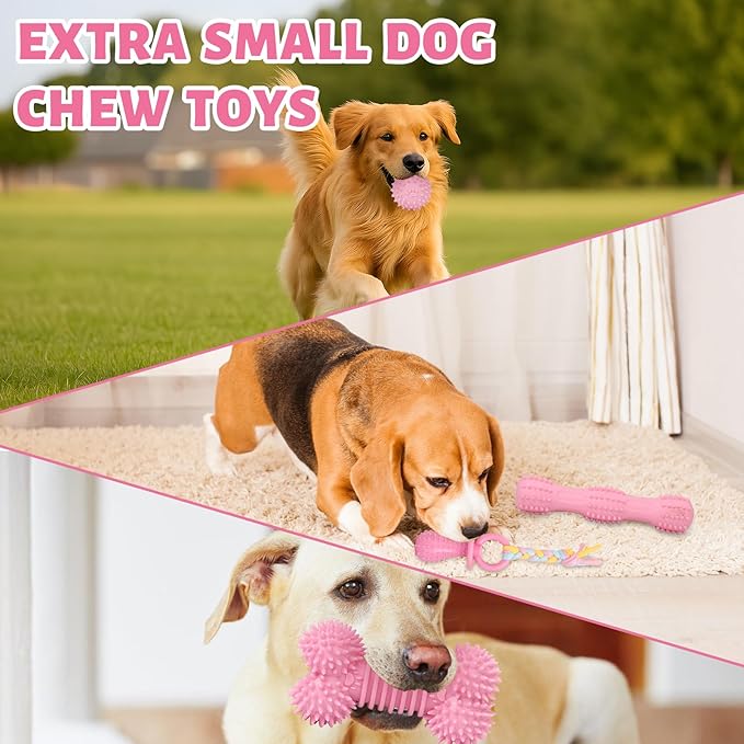 8 Pack Puppy Chew Toys for Teething Cute Pink Dog Teething Toys for Puppies Soft Durable Interactive Chew Toy for Small Dogs