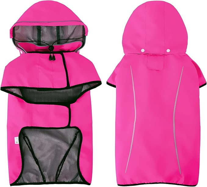 Mile High Life Dog Raincoat, Adjustable Waterproof Pet Rain Jacket, Reflective Hooded Poncho for Small Medium Large Dogs, Lightweight Breathable Pet Rain Coat (Hot Pink,S Chest 18"-22")