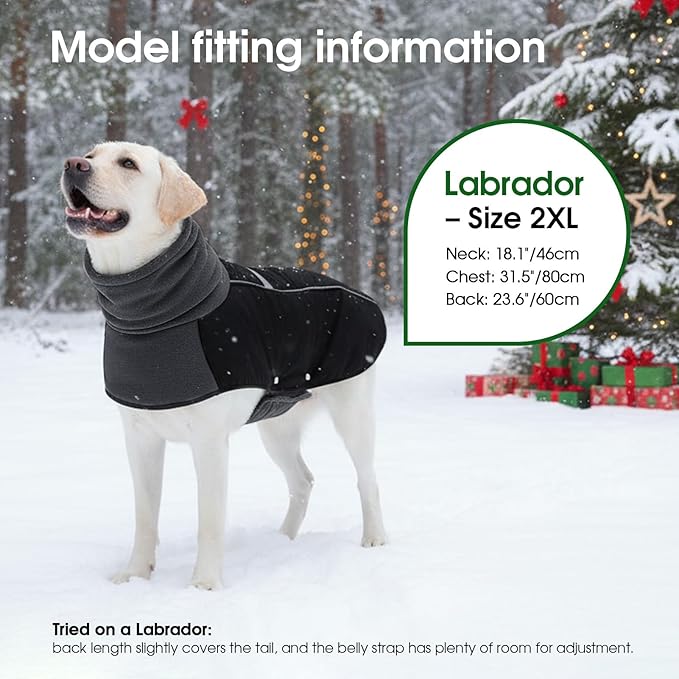 ASENKU Dog Coat, Dog Winter Jackets with Fleece Turtleneck, Windproof, Reflective Pet Snow Jacket for Cold Weather, Coats for Extra Large Size Dogs Black, XXXL