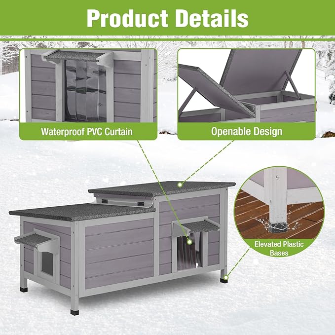 GUTINNEEN Outdoor Cat House Large Insulated Cat House Indestructible Weatherproof Feral Cat Shelter with Openable Hinged Roof, Escape Door for 1-4 Feral Barn Cats (Winter-Ready, 39.1"x18.5"x19.1")
