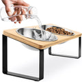 Raised cat Bowls for Indoor Cats by WinTruffles, Elevated cat Bowls, Tilted and Elevated Anti Vomiting Cat Dishes for Food and Water, Set of 2 Stainless Steel Bowl