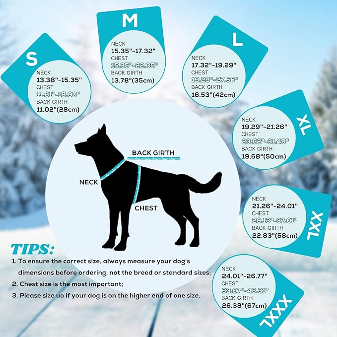 EMUST Dog Coat for Winter, Cozy Winter Jackets for Small/Medium/Large Dogs, Solid Color Dog Apparel for Cold Weather with Fleece Lining, Turquoise, XXXL