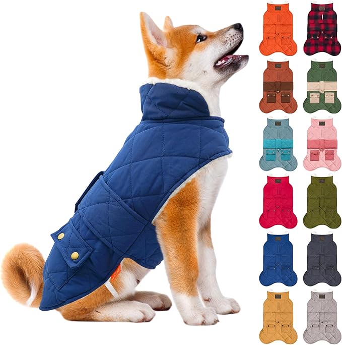 KYEESE Dog Coat Soft Pet Sweater for Cold Weather Waterproof Dogs Jacket with Fleece Lined Warm Pet Winter Coat with Leash Hole Thick Cat Clothes with Pocket Windproof Dog Puffer Coats for Small Dogs