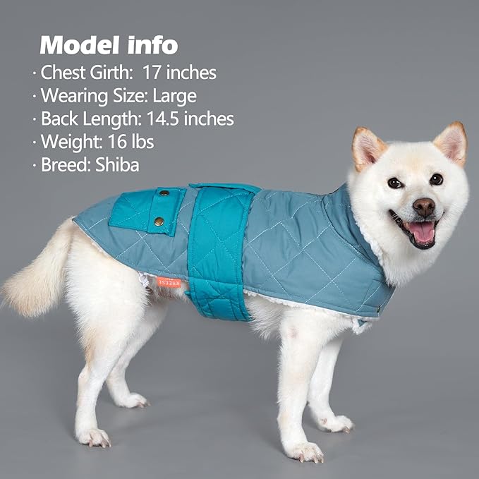 KYEESE Dog Coat Warm Pet Winter Puffer Coat with Leash Hole Thick Cat Clothes with Pocket Soft Pet Sweater for Cold Weather Waterproof Dogs Jacket with Fleece Lined Windproof Dog Coats for Small Dogs