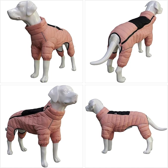 Dog Coat Warm Jacket, 4 Legs Covered Waterproof Windproof Reflective Vest, Zippered Adjustable Outdoor Snow Jacket for Small Medium Large Dogs, Lotus Pink XXXXL