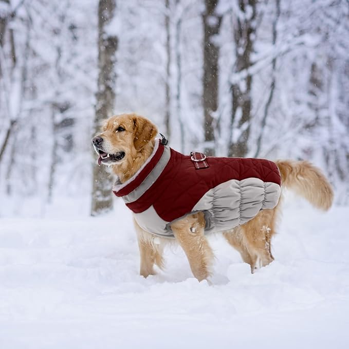 Lelepet Dog Coat Warm Dog Winter Coat Waterproof Dogs Jacket with Harness Built in Reflective Pet Fleece Vest Zip-Up Cold Weather Coats for Extra Large Dogs Turtleneck & Windproof Coats Great Dane 3XL