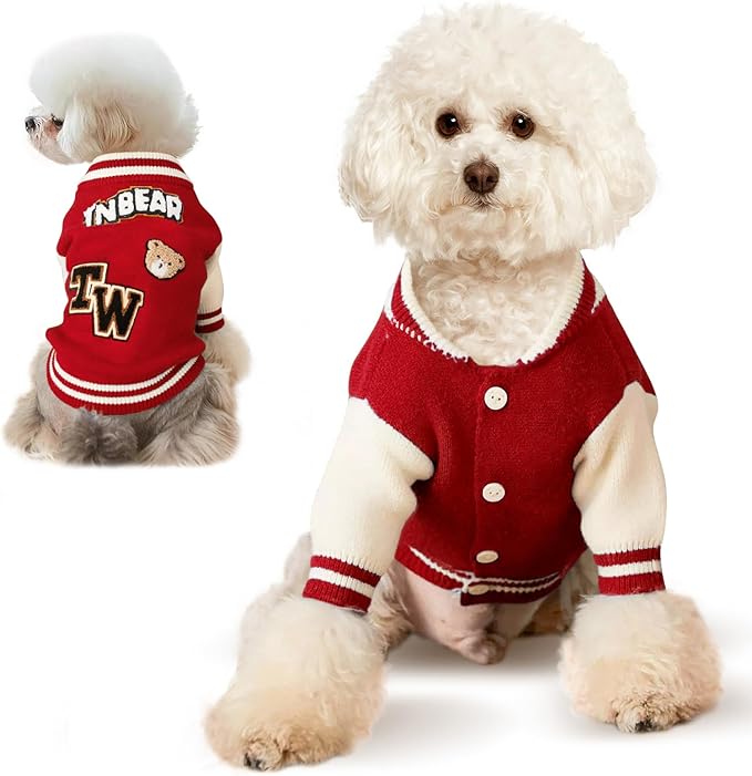 Small Dog Sweater Sweatshirt Cute Puppy Sweaters - Winter Red Warm Knitted Bear Design for Puppies (M)
