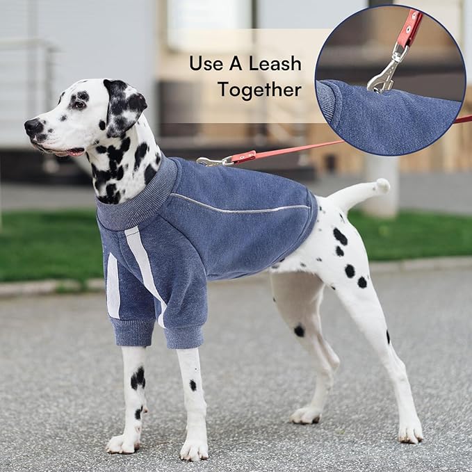 Queenmore Fleece Dog Sweater for Male Dogs, Soft Pullover Dog Sweatshirt with Leash Hole/Reflective Stripes – Cozy Winter Fleece Jacket for Small Medium Large Boy Puppy, Blue XL