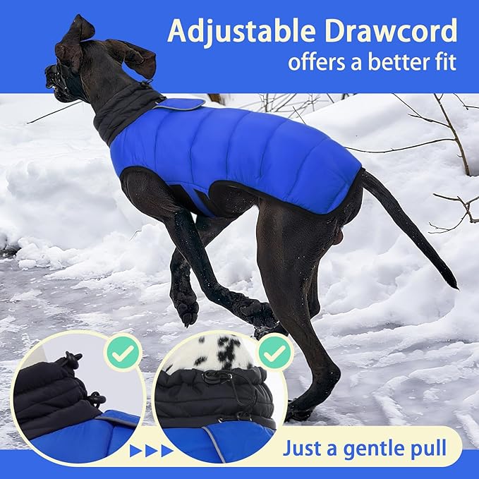 MIGOHI Lightweight Dog Coat, Windproof Dog Jacket, Puffer Jacket for Medium Dogs, Padded Vest with Reflective Strips, Warm Snow Vest in Cold Weather, Easy On Hook & Loop Belly, Blue, M