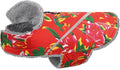VIVAGLORY Snowrap Dog Coat, Jacket with Harness Hole & Velcro Closure, Dog Coat for Winter & Cold Weather, Fluffy Warm Fleece Lined Reflective Water Resistant for Puppy, M, Northeast Florals-Red