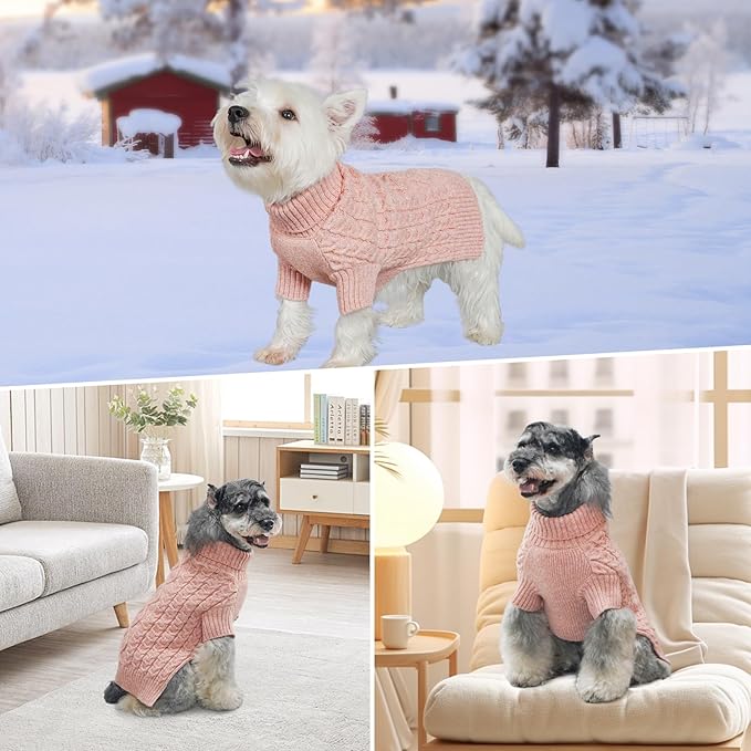KYEESE Dog Sweater for Medium Dogs Warm Dogs Clothes, Long Sleeve Pets Coats Turtleneck Pet Sweater with Classic Cable Knit Pet Sweater Medium Size Dogs, Pink, XX-Large