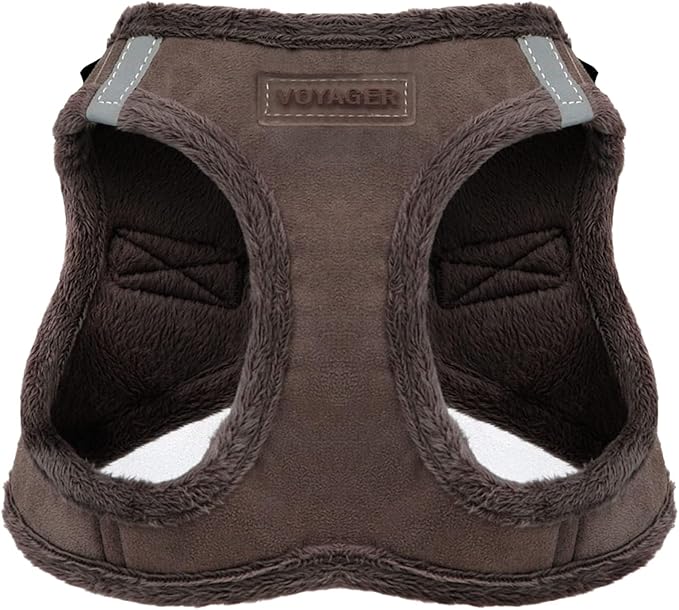Best Pet Supplies - All Weather Mesh/Plush, Reflective, No Pull Harness for Small, Medium Dogs, Cats - Secure with Hook & Loop Fastener, Buckle, Double D-Rings - Chocolate Suede, XL