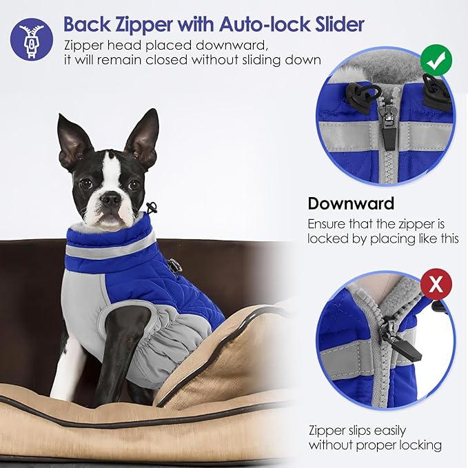 AOFITEE Dog Coat, Warm Dog Winter Coat, Reflective Cold Weather Dogs Puffer Jacket with Harness Built in, Waterproof Pet Fleece Vest Snowsuit for Small Medium Large Dogs, Blue L