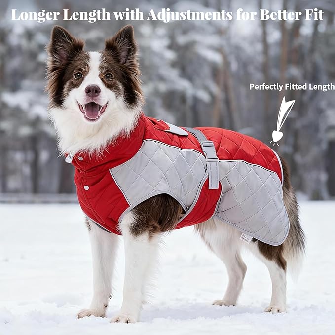 Dog Coat Dogs Winter Coat- Fleece Lined,Water-Resistant,Convertible Collar,Back Reflective Strip&Easy to Wear for Outdoor Walking Dog-Jacket(Red, X-Small)