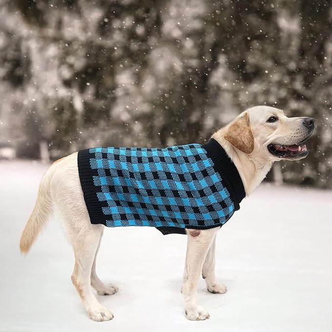 PUPTECK Dog Sweaters for Large Medium Small Dogs - Fall Classic Plaid Style Puppy Holiday Winter Coat Clothes Warm