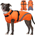 BRKURLEG Dog Winter Jackets for Large Dogs, Dog Coat with Harness Built in, Dogs Snowsuits with Zipper, Waterproof Windproof Pet Puffer Jacket Fleece Vest for Beagle, Pitbull, Orange XL