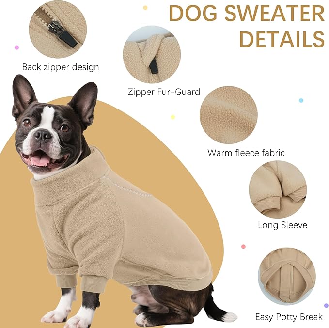 BRKURLEG Dog Sweater, Turtleneck Thick Dogs Sweatshirts Fleece Sweater, Dog Winter Coat for Small Medium Large Dogs, Pet Warm Sweaters with Zipper, Pullover Jacket with Sleeve (Light Coffee, XXXL)