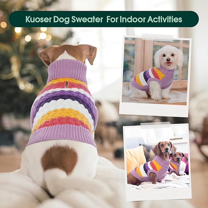 Kuoser Dog Sweater, Pet Cable Knitted Pullover Puppy Warm Clothes, Doggy Turtleneck Classic Knitwear Soft Thickening Doggie Outfit, Cold Weather Thermal Wear for Large Size Dogs, Purple 2XL