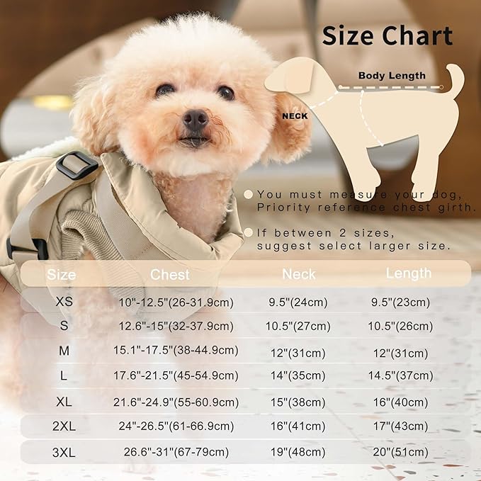 Dog Jacket with Harness,Fleece Lined Warm Puppy Coat for Winter,Soft Windproof Large Dog Vest,Khaki XXL