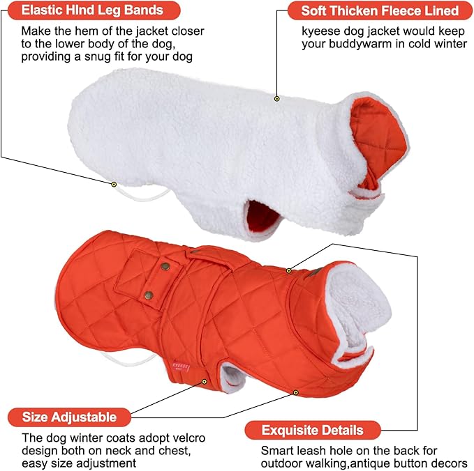 KYEESE Dog Coat Soft Pet Sweater with Leash Hole Windproof Dogs Jacket with Fleece Lined Waterproof Dog Coats for Large Dogs Warm Cat Clothes for Cold Weather Thick Pet Winter Puffer Coat with Pocket