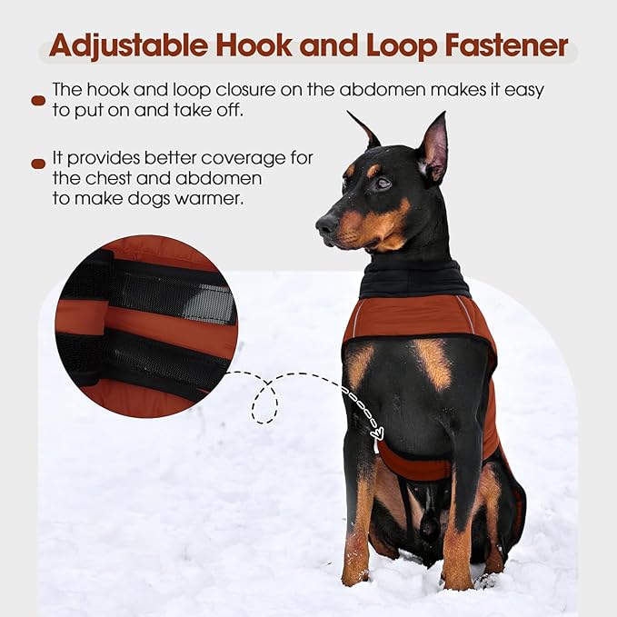 IDOMIK Dog Winter Coat, Warm Waterproof Dog Puffer Jacket with Harness Hole, Adjustable Reflective Snow Jacket Vest with Turtleneck, Pet Cold Weather Coats for Medium Dogs,Caramel,M
