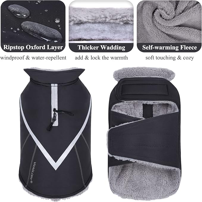 VIVAGLORY Cozy Water-Repellent Windproof Dog Vest Winter Coat, Warm Pet Apparel for Cold Weather Dog Jacket for Small Medium Dogs with Furry Collar, Black, M
