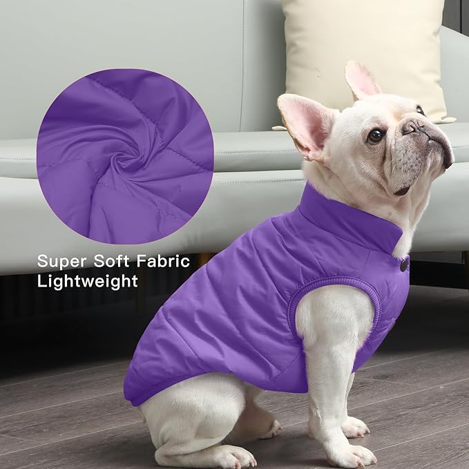 2 Layers Fleece Lined Warm Dog Jacket for Puppy Winter Cold Weather,Soft Windproof Small Dog Coat,Purple XS