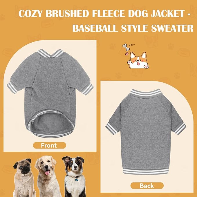 Dog Sweaters for Large Dogs, Brushed Fleece Dog Sweater Baseball Jacket Large Pet Sweater Clothes Soft Warm Boy Girl Pet(Gray-L)