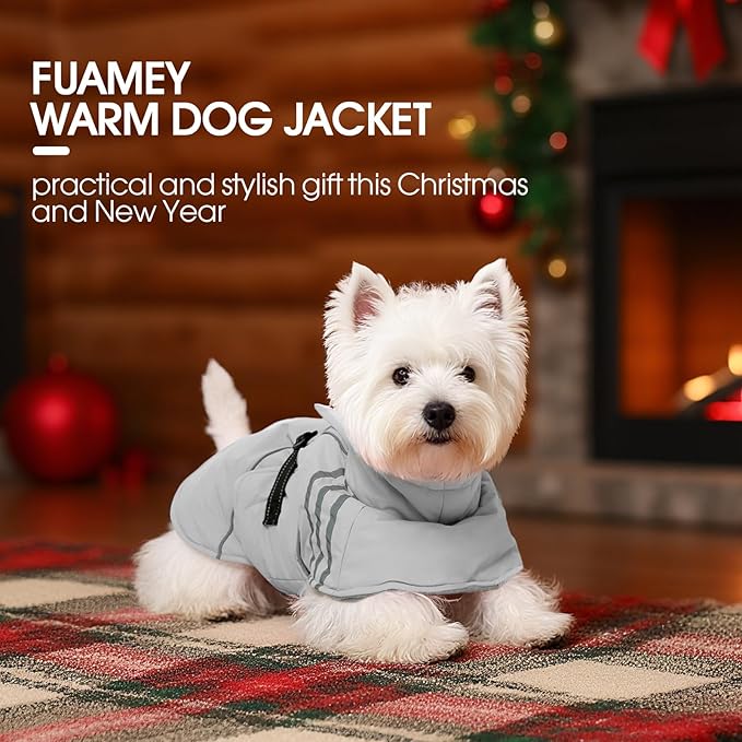 FUAMEY Dog Cold Weather Coats,Dog Winter Jackets for Large Dogs Warm Dogs Coat with Reflective Strips Waterproof Pet Snowsuit Thick Paded Pets Vest for Labrador Golden Retriever Grey XL