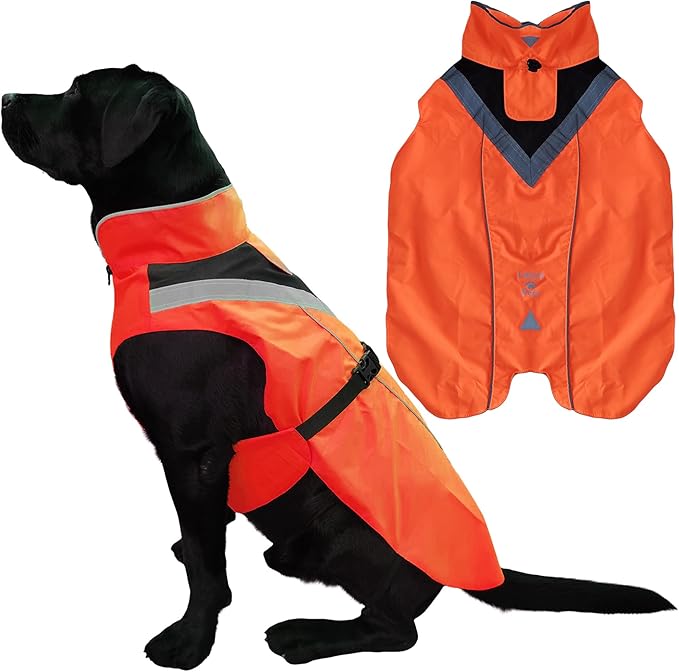Dog Rain Coat - Waterproof, Reflective, Bright Orange with Leash Hole (XL, Orange)