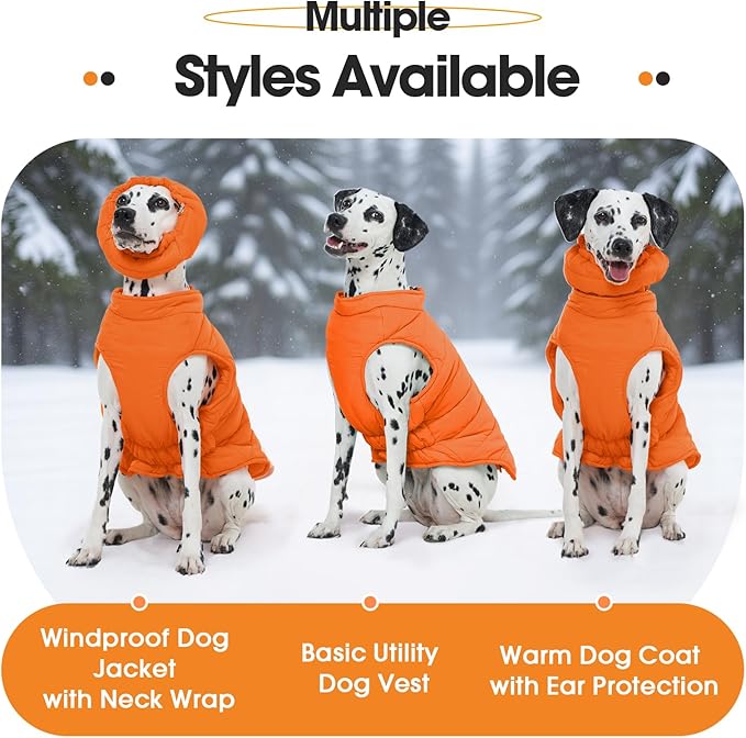 Dog Puffer Jacket with Detachable Neck Wrap for Small Dogs, Waterproof Orange Dog Vest with Back Zipper, Winter Coat Fleece Elastic Band on Chest for Dogs, Bichon Frise, Chihuahua, Orange XS