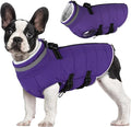 Medium Dog Coat with Harness Built-in, Waterproof Reflective Fleece Lined - Warm Windproof Winter Jacket with Back Zipper, Cold Weather Snow Dog Coats - Purple - M