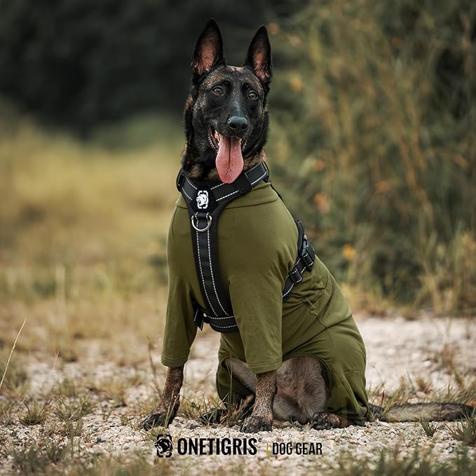 OneTigris Dog Pajamas - Breathable Modal Stretch Dog Clothes, Four-Legged Cold Weather Clothes, Shedding Suit Onesie with Back Locking Zipper and Adjustable Chest Drawcord