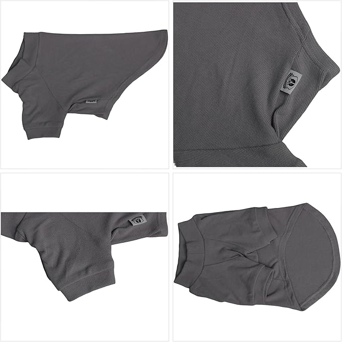 Lovelonglong Ribbed Dog T-Shirt Cotton Knitted Dog Sweaters for All Season Pet T-Shirts for Large Medium Small Dogs Dark Gray L