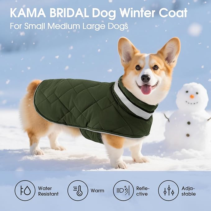 Dog Winter Coat Warm Padded Puppy Jacket Windproof Water Resistant Clothes for Small Medium Large Pets Christmas Sweater Outfit Vest(Green, XL)
