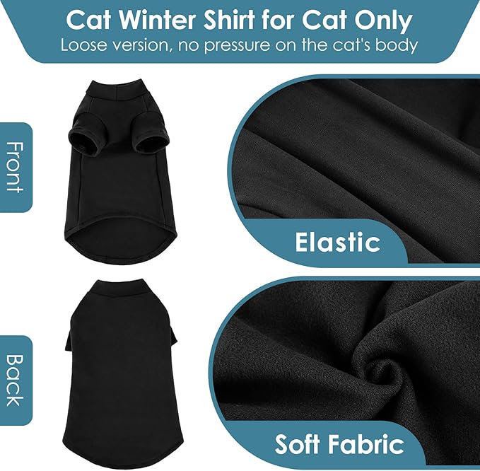 SUNFURA Turtleneck Sweater for Cat, Sphynx Cats Shirt Hairless Cat Sweaters with Sleeves, Warm and Soft Kitten Pullover Fleece Winter Pajamas Jumpsuit for Puppy Cats, Black L