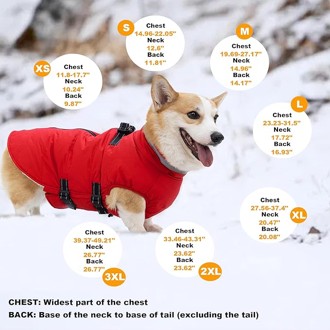 Medium Dog Coat with Harness Built-in, Waterproof Reflective Fleece Lined - Warm Windproof Winter Jacket with Back Zipper, Cold Weather Snow Dog Coats - Red - M