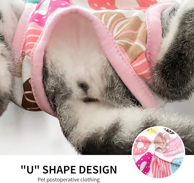 Cat Professional Surgical Recovery Suit,E-Collar Alternative for Cats Dogs,After Surgery Wear, Pajama Suit,Home Indoor Pets Clothing Doughnut S