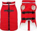 Large Dog Coat with Harness Built-in, Waterproof Reflective Fleece Lined - Warm Windproof Winter Jacket with Back Zipper, Cold Weather Snow Dog Coats - Red - 3XL