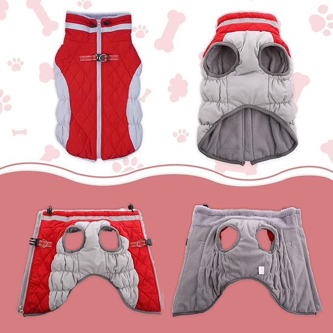 Lelepet Dog Coat Warm Dog Winter Coat Waterproof Dogs Jacket with Harness Built in Reflective Pet Fleece Vest Zip-Up Cold Weather Coats for Small Dogs Turtleneck & Windproof Coats Yorkie Red S